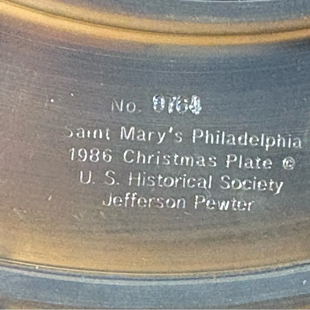 1986 US Historical Society ST MARY'S PHILADELPHIA Stained Glass Pewter Plate Box